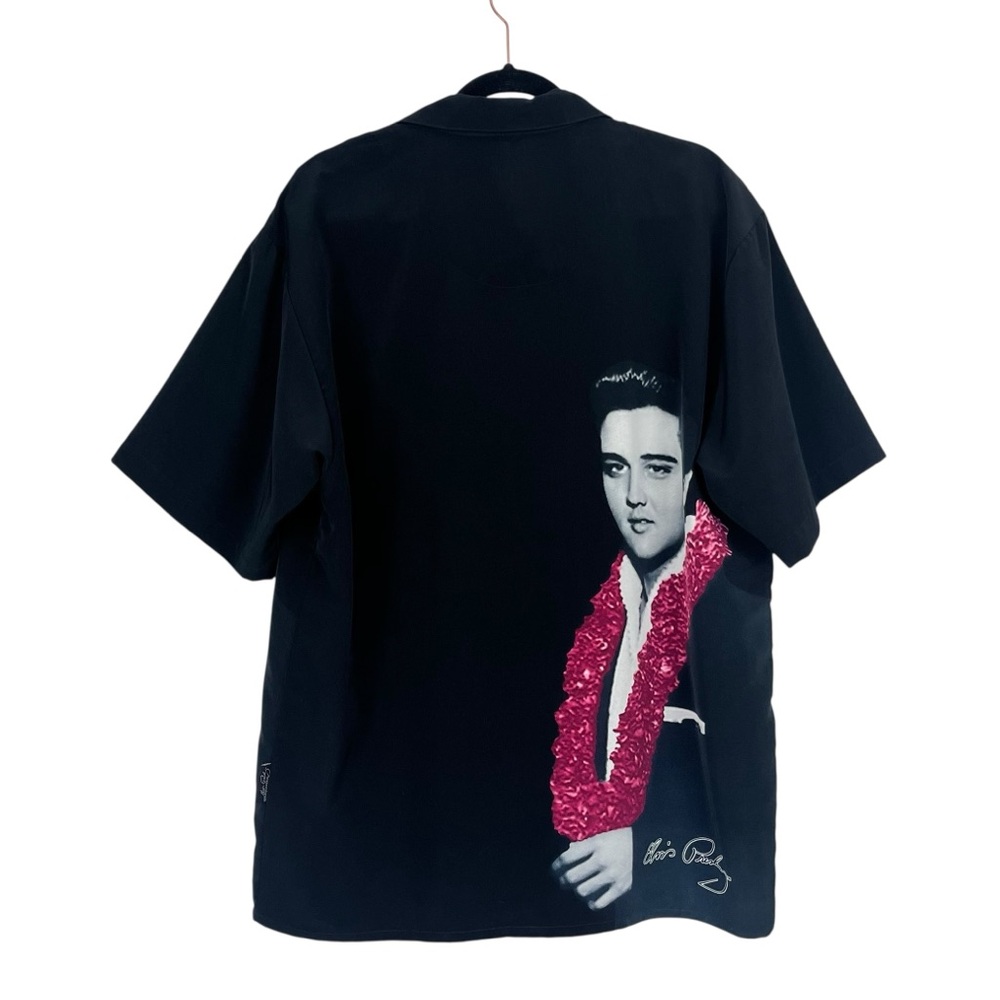 Elvis Presley Black Hawaiian Lei Button Down Shirt w/ Embroidered Signature LG - Picture 8 of 9